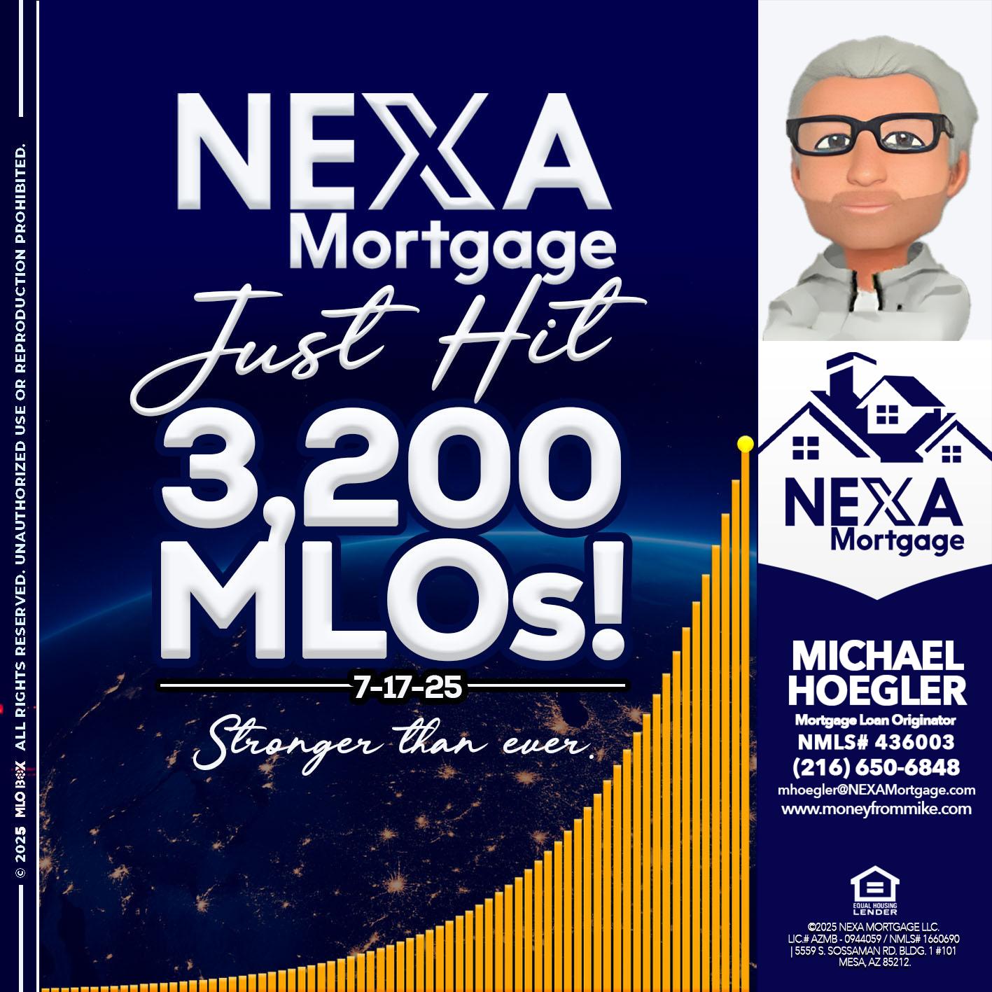 JUST HIT 3,200 MLOs - Michael Hoegler -Mortgage Advisor JUST HIT 3,200 MLOs - Michael Hoegler -Mortgage Advisor
